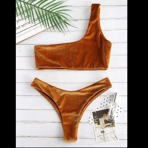 Zaful velvet one shoulder bikini set
